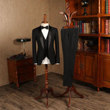 All Black Three-pieces Custom Wedding Suit For Grooms-showprettydress