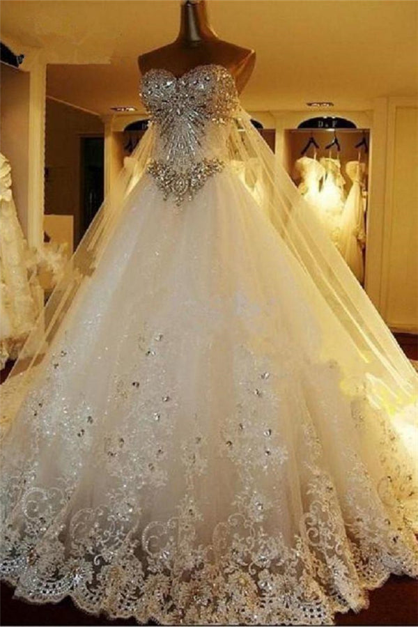 Amazing Bridal Dresses Sweetheart Appliques Crystal Beading Classic A Line Bridal Gowns-showprettydress