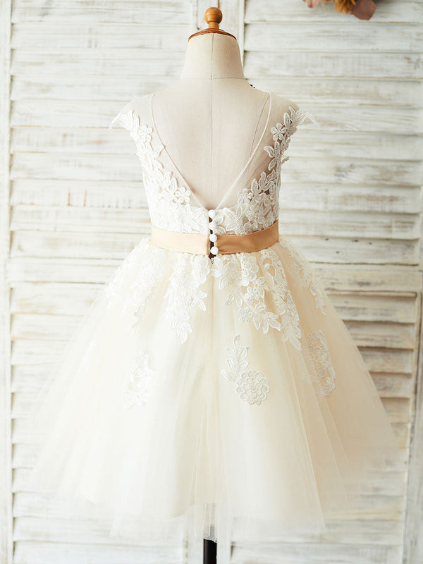 Amazing Jewel Neck Sleeveless Sash Kids Party Dresses-showprettydress