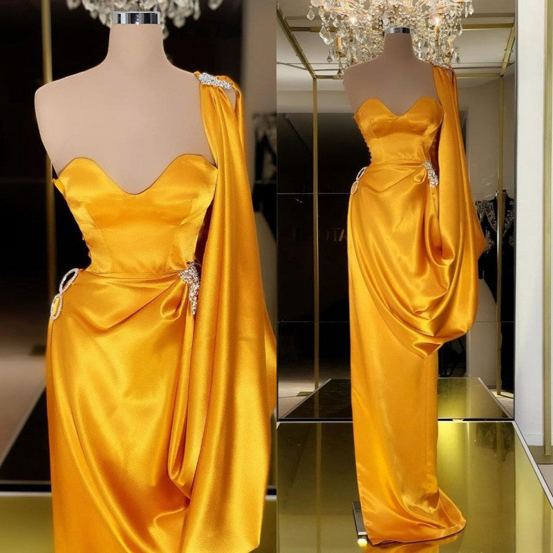 Amazing Long Sheath One Shoulder Evening Prom Dress With Ruffles-showprettydress