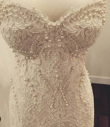 Amazing Sweetheart Lace Mermaid Pearls Zipper Wedding Dress-showprettydress