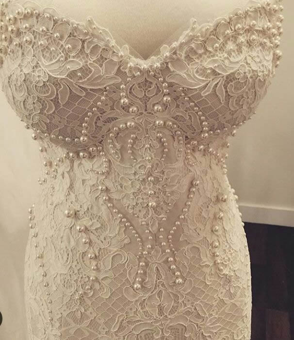 Amazing Sweetheart Lace Mermaid Pearls Zipper Wedding Dress-showprettydress