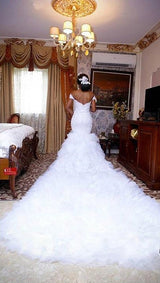 AmazingOff the Shoulder Lace Wedding Dress Mermaid Ruffless Bridal Gowns-showprettydress