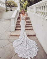 AmazingTrain Sleeveless V neck Lace mermaid wedding dresses-showprettydress