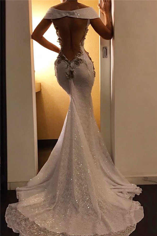 Appliques Mermaid Chic Evening Dresses Off-the-shoulder Formal Dresses-showprettydress