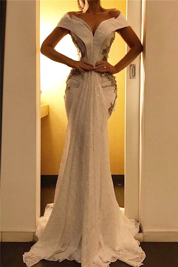 Appliques Mermaid Chic Evening Dresses Off-the-shoulder Formal Dresses-showprettydress
