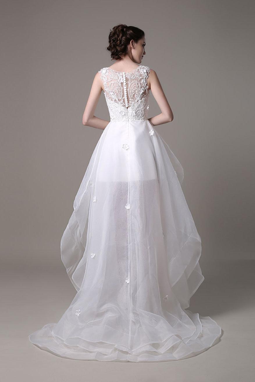 Asymmetrical Organza Wedding Dress High Low A-Line With Lace Beading Flower Exclusive-Showprettydress