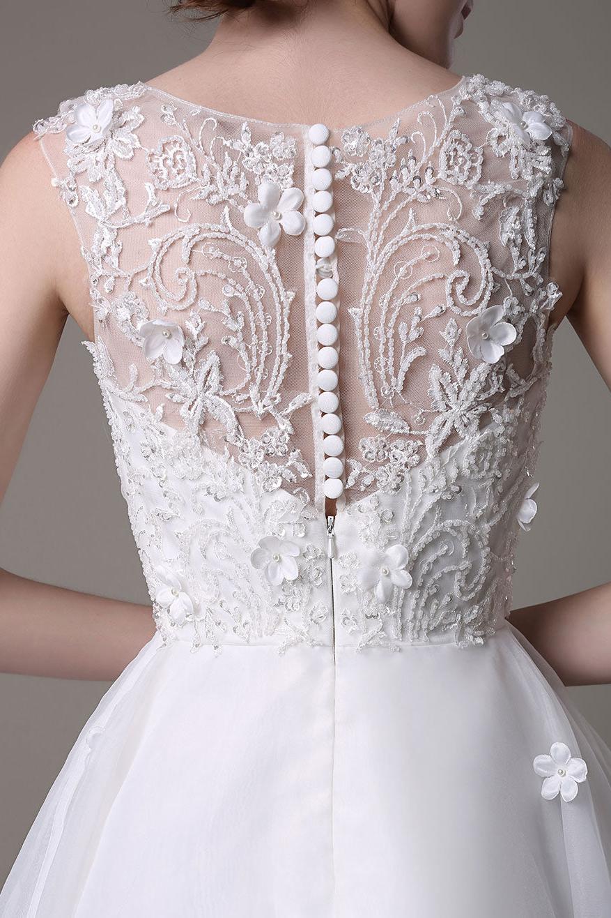 Asymmetrical Organza Wedding Dress High Low A-Line With Lace Beading Flower Exclusive-Showprettydress