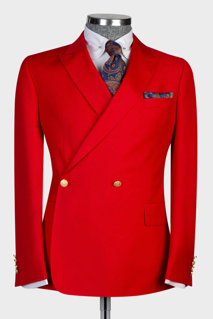 Red Peaked Lapel Double-Breasted Prom Suit
