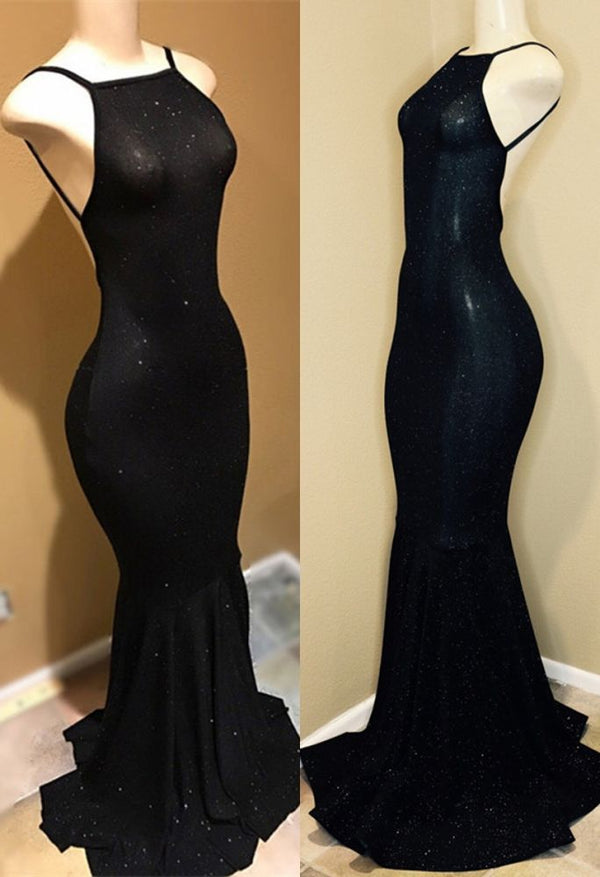 Backless black prom dress, sequins evening gowns-showprettydress