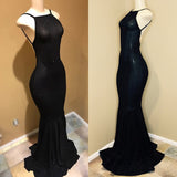 Backless black prom dress, sequins evening gowns-showprettydress