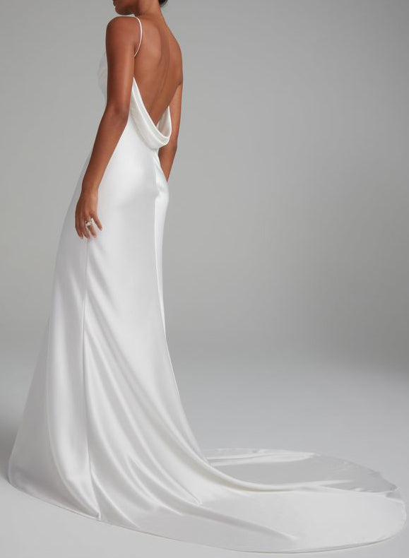 Backless Sheath Fitted Wedding Dresses Silk Like Satin-Showprettydress