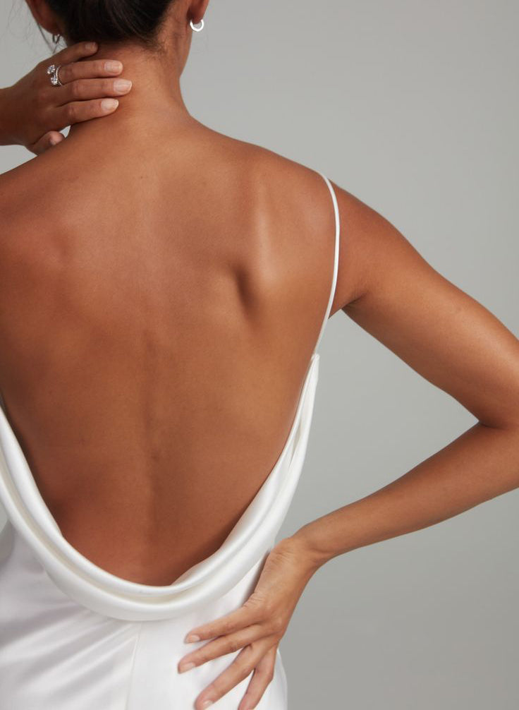 Backless Sheath Fitted Wedding Dresses Silk Like Satin-Showprettydress