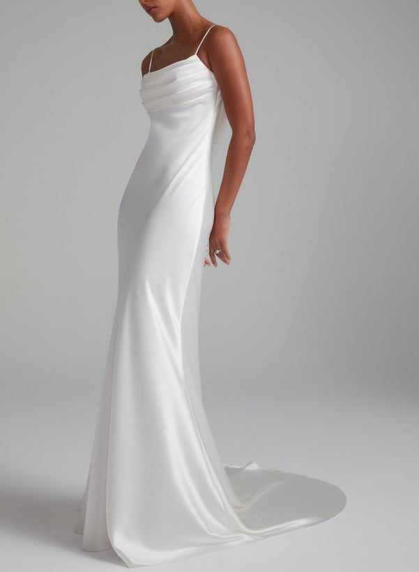 Backless Sheath Fitted Wedding Dresses Silk Like Satin-Showprettydress