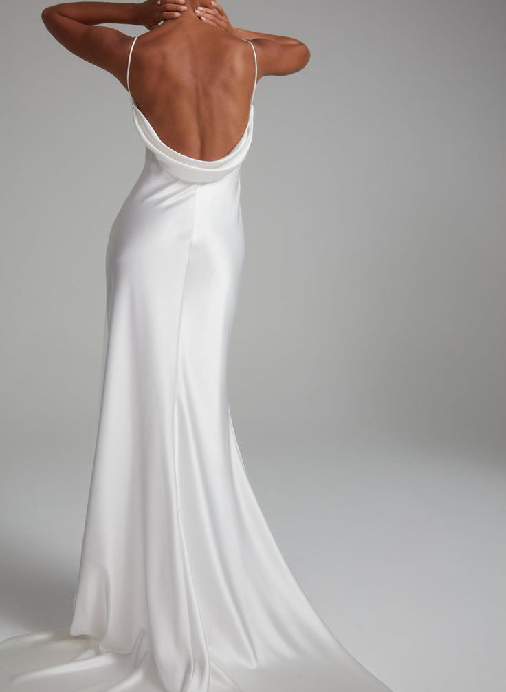 Backless Sheath Fitted Wedding Dresses Silk Like Satin-Showprettydress