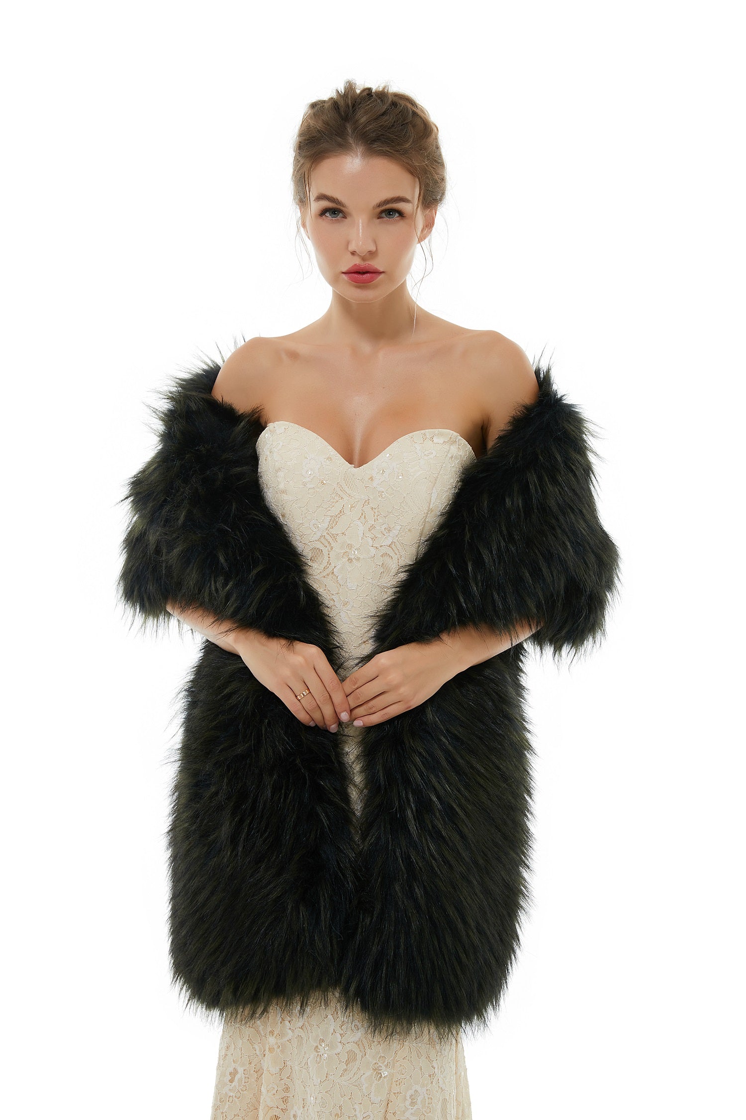 Badra - Winter Faux Fur Wedding Wrap-showprettydress