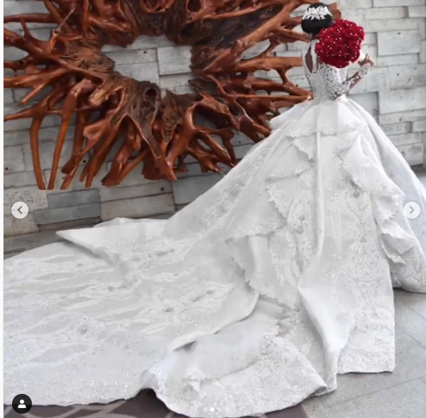 Ball Gown High neck Luxurious Train Long Sleevess Sparkle Applique Satin Wedding Dresses-showprettydress