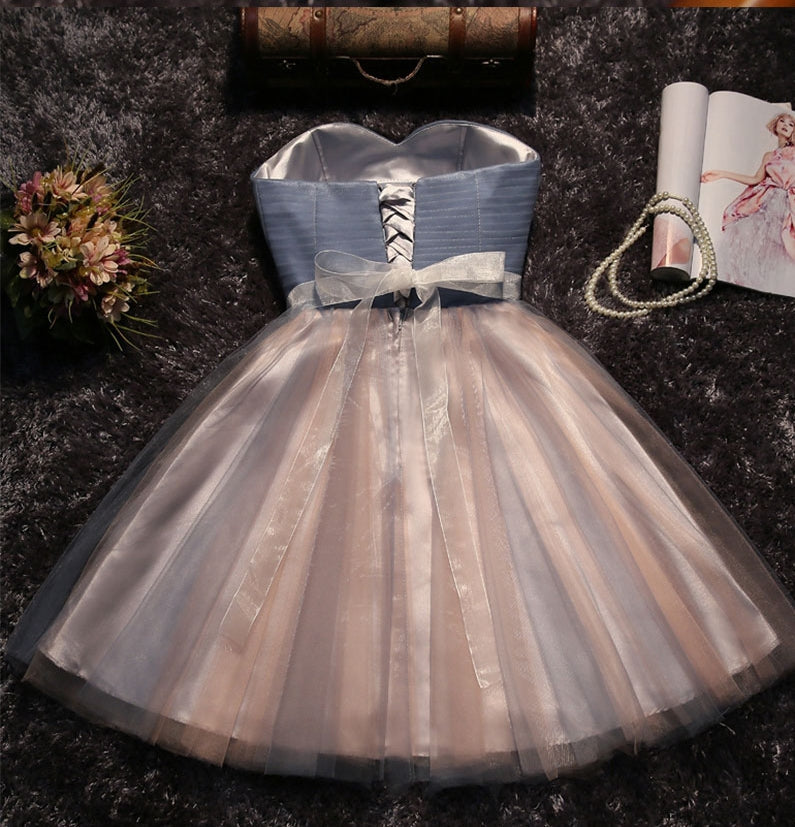 Ball Gown Sweetheart Knee Length Tulle Beading Homecoming Dress-showprettydress