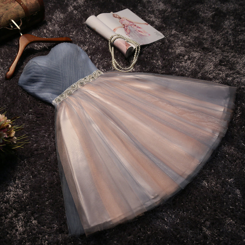 Ball Gown Sweetheart Knee Length Tulle Beading Homecoming Dress-showprettydress