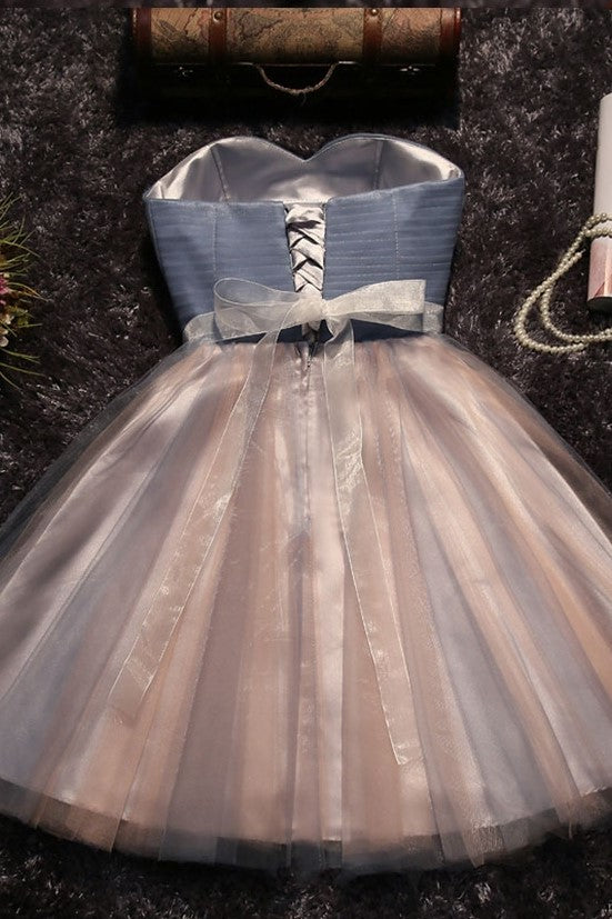 Ball Gown Sweetheart Knee Length Tulle Beading Homecoming Dress-showprettydress