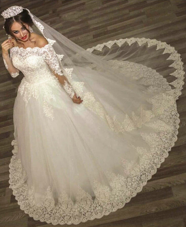 Ball Gown Wedding Dresses Long Sleevess Off the ShoulderHigh Quality Bridal Gowns-showprettydress