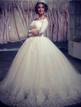 Ball Gown Wedding Dresses Long Sleevess Off the ShoulderHigh Quality Bridal Gowns-showprettydress