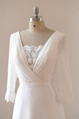 Beach Long A-line Chiffon Backless Wedding Dress with Sleeves-showprettydress