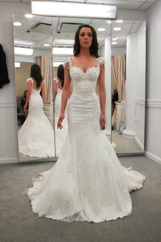 Beach Long Mermaid Sweetheart Backless Satin Lace Wedding Dress-showprettydress