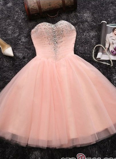 Beads Sequins Short Homecoming Dresses Sweetheart Coral Pink Hoco Dress-showprettydress