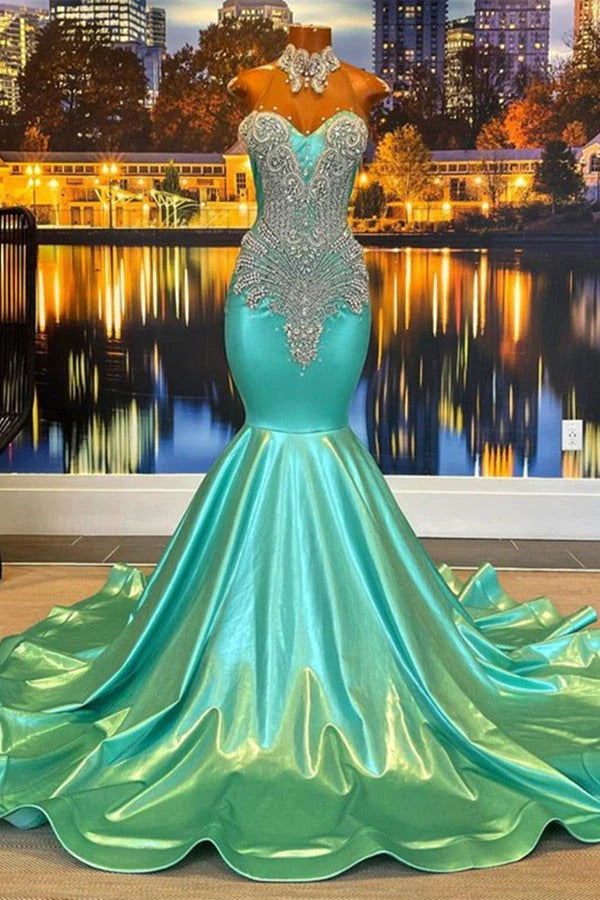 Beautiful Long Mermaid High-neck Sweetheart Sleeveless Prom Dress With Beading-showprettydress