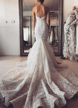Beautiful Long Mermaid Sweetheart Backless Appliques Lace Wedding Dress-showprettydress