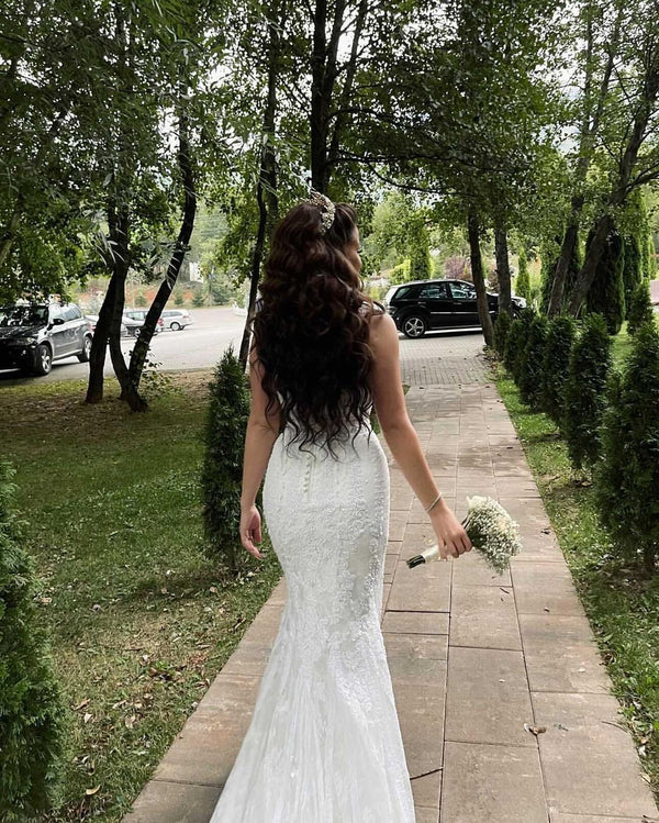 Beautiful Long Mermaid Tulle Lace Wedding Dress-showprettydress