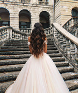 Beautiful Long Princess Tulle Off-the-shoulder A-line Wedding Dress with Chapel Train-showprettydress