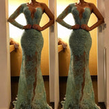 Beautiful One Shoulder Mermaid Evening Dress Lace Long Prom Party Dress-showprettydress