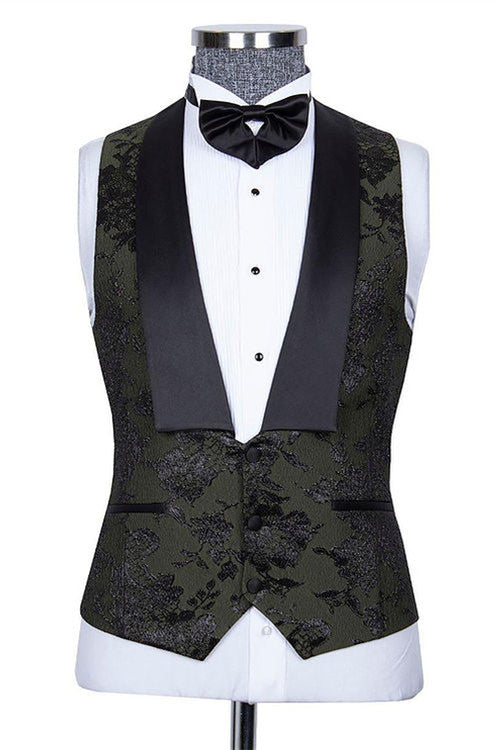 Bespoke Black Three Pieces Jacquard Peaked Lapel Wedding Groom Suits-showprettydress