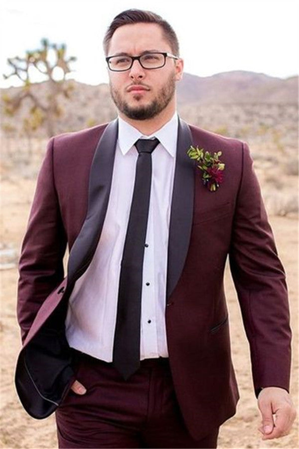 Bespoke Burgundy Mens Suit Groom Suit Wedding Suits For Best Men Slim Fit Groom Tuxedos-showprettydress