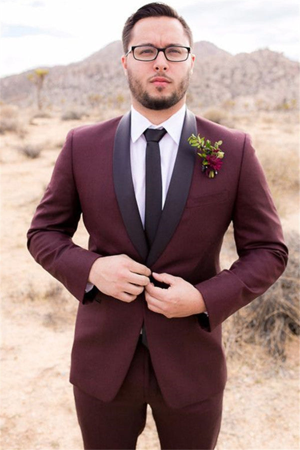 Bespoke Burgundy Mens Suit Groom Suit Wedding Suits For Best Men Slim Fit Groom Tuxedos-showprettydress