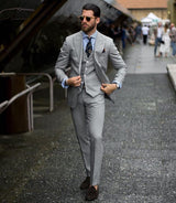 Bespoke Formal Mens Suits Regular Grey Three-Piece Business Suits-showprettydress