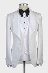 Bespoke Three-pieces White Jacquard Shawl Lapel Wedding Tuxedo-showprettydress