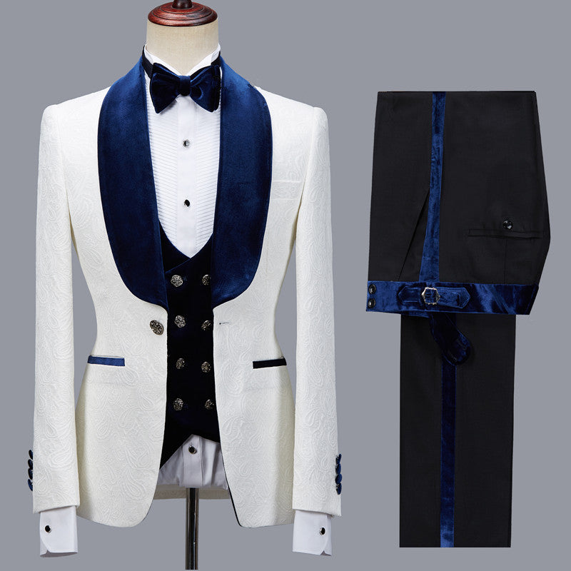 Bespoke White Jacquard Shawl Lapel Men Suit for Wedding-showprettydress