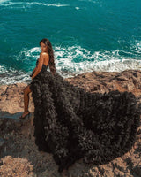 Black Beach Hi Lo Tulle Wedding Evening Gown Sleeveless lace-showprettydress