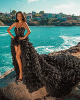 Black Beach Hi Lo Tulle Wedding Evening Gown Sleeveless lace-showprettydress