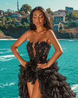 Black Beach Hi Lo Tulle Wedding Evening Gown Sleeveless lace-showprettydress