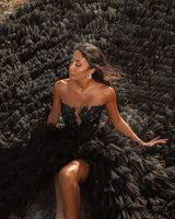 Black Beach Hi Lo Tulle Wedding Evening Gown Sleeveless lace-showprettydress