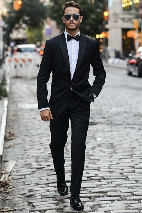 Black Business Mens Suits Designer One Button Wedding Suits Tuxedos-showprettydress