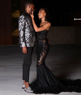 Black Chic Mermaid Prom Party GownsSweetheart Sequined Evening Dress-showprettydress