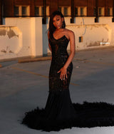 Black Chic Mermaid Prom Party GownsSweetheart Sequined Evening Dress-showprettydress