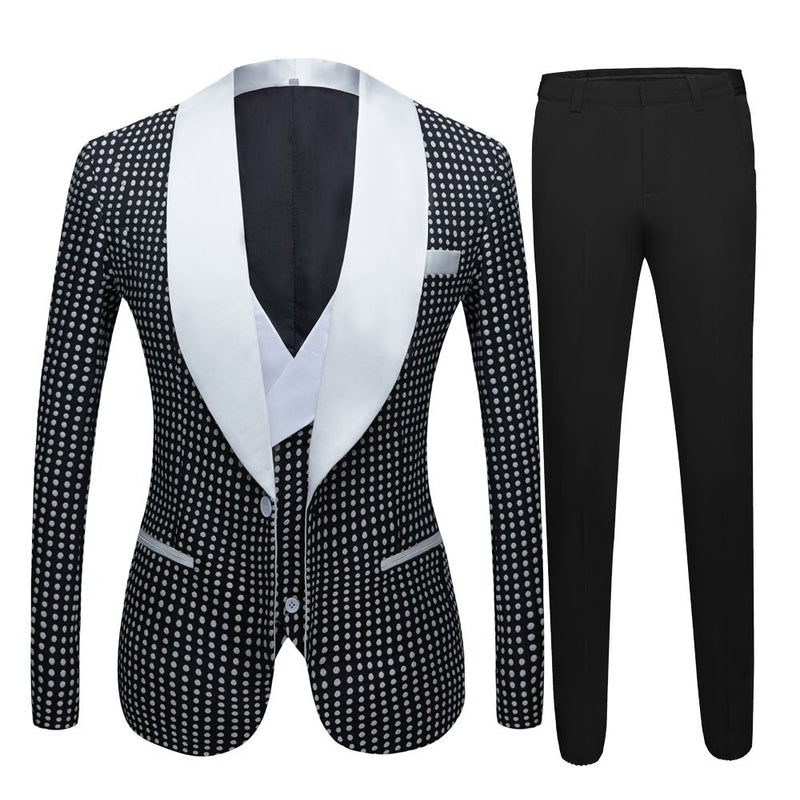 Black Dot Slim Fit Shawl Lapel Wedding Tuxedo for Men-showprettydress