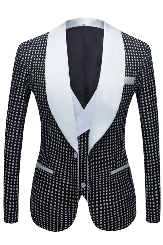 Black Dot Slim Fit Shawl Lapel Wedding Tuxedo for Men-showprettydress