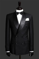 Black Double Breast Wedding Suits Tuxedos Satin Lapel Two-pieces(Jacket pants) for wedding/prom-showprettydress